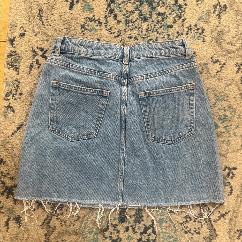 Embroidered Denim Skirt primark Denim Co Blue pastel peach Floral size 6 Boho - Picture 6 of 9